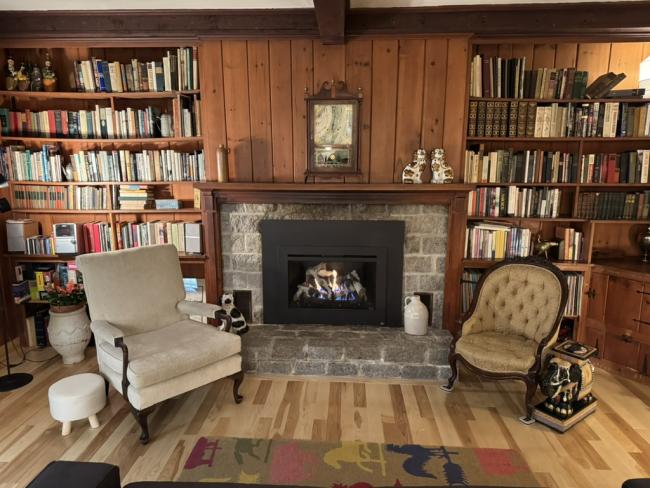 Custom stained wood library in Bar Harbor, Maine.