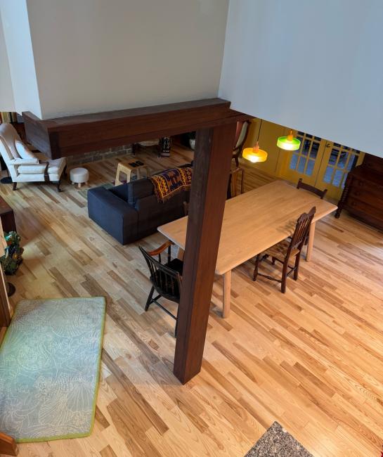 Birds-eye-view of new wood floors.